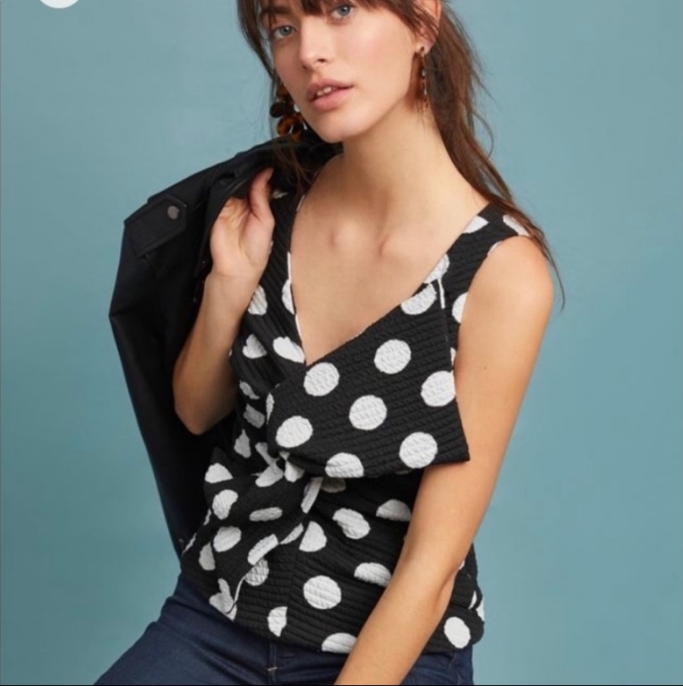 NWT Anthropologie Eva Franco Polka Dot Bow Top Size XS